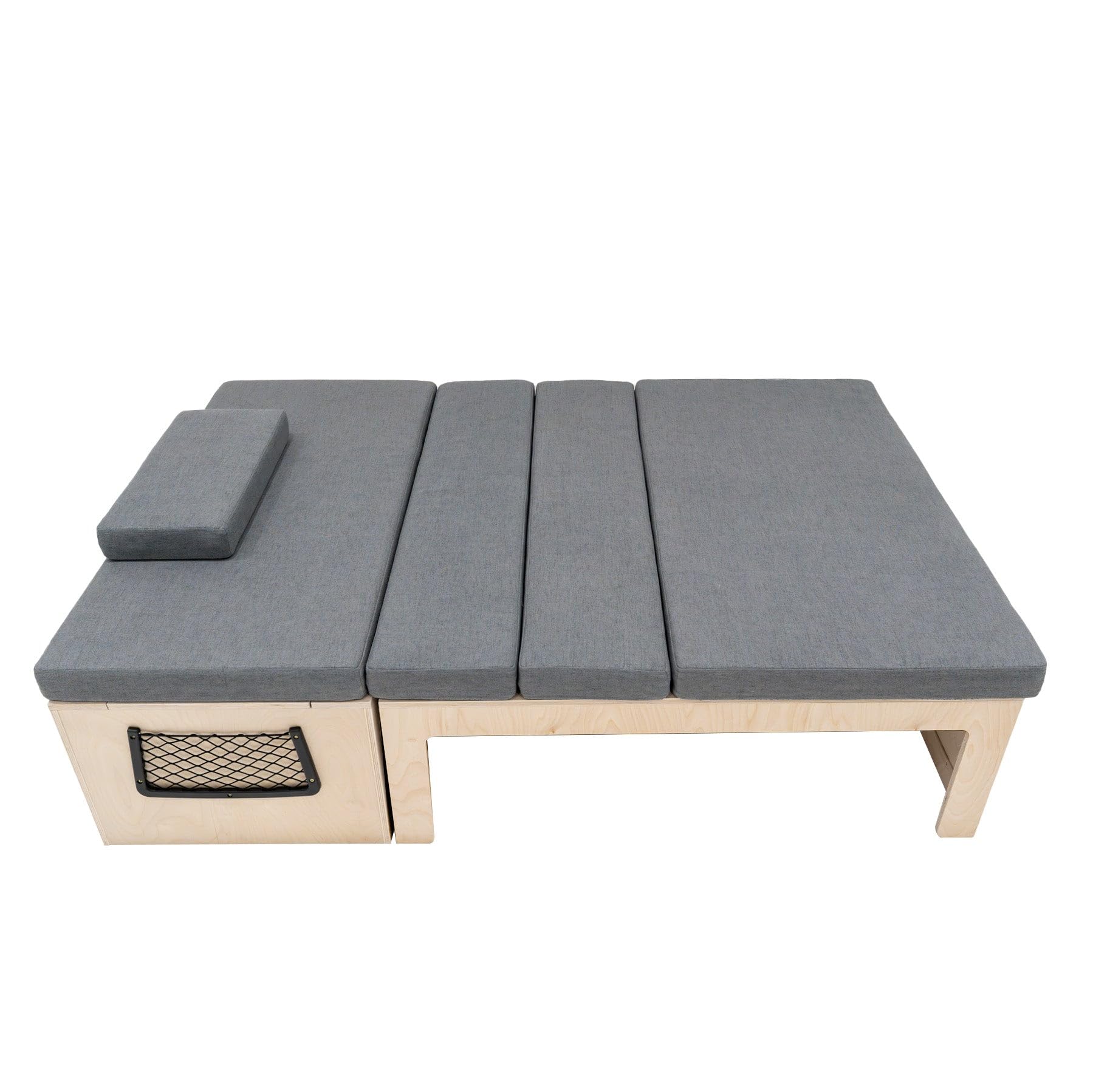 Canapé-Lit en forme de L, Bois de bouleau pour Camping-Car Rangement sous banc 2 filets rangement, Compatibilité avec plusieurs véhicules, 180cm x 120 cm [Coussins, Matelas & Fixations INCLUS]