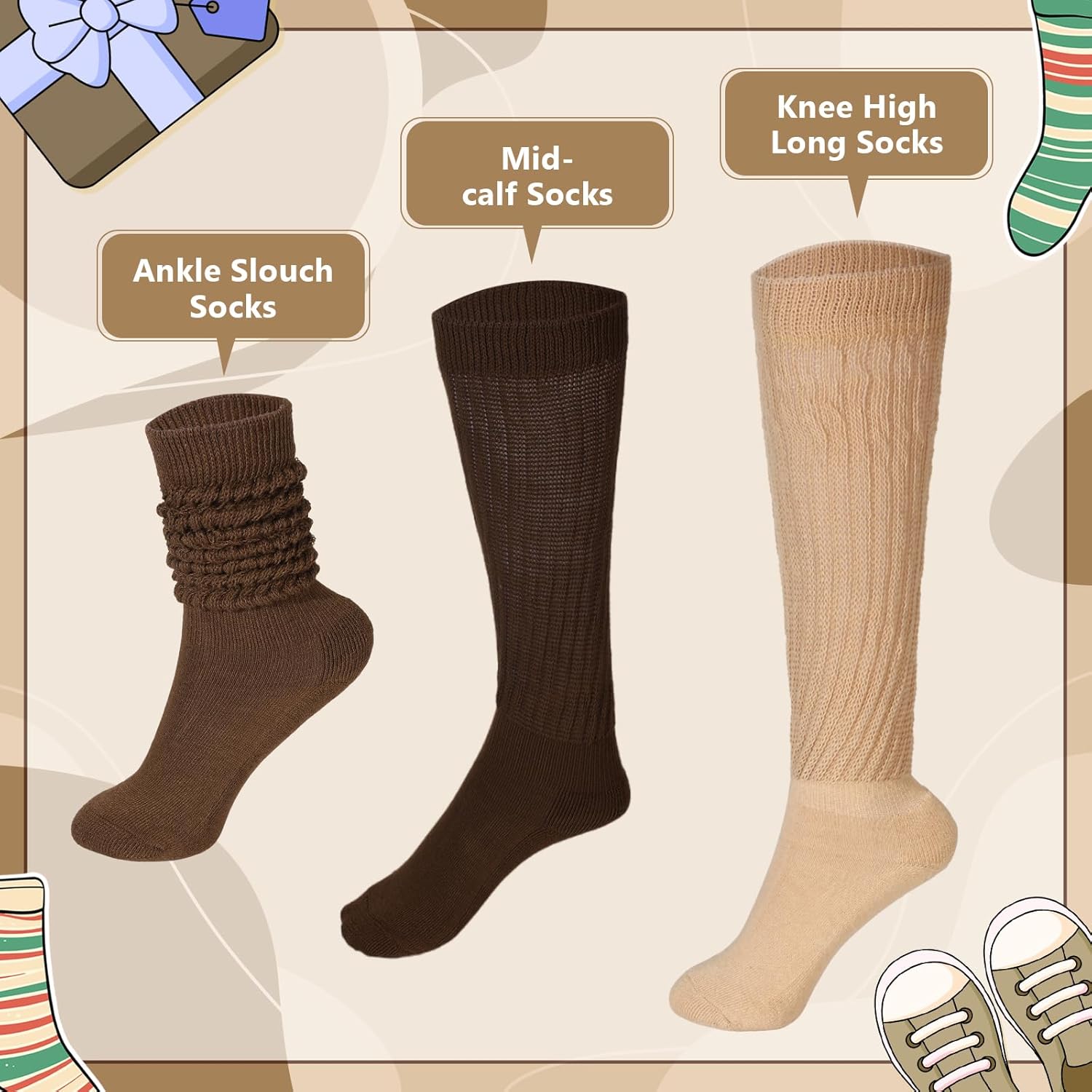6 Pairs Women Slouch Socks Scrunch Slouchy Socks Cotton Knit Stacked Boot Knee High Long Sock for Women Christmas Gifts - Image 5