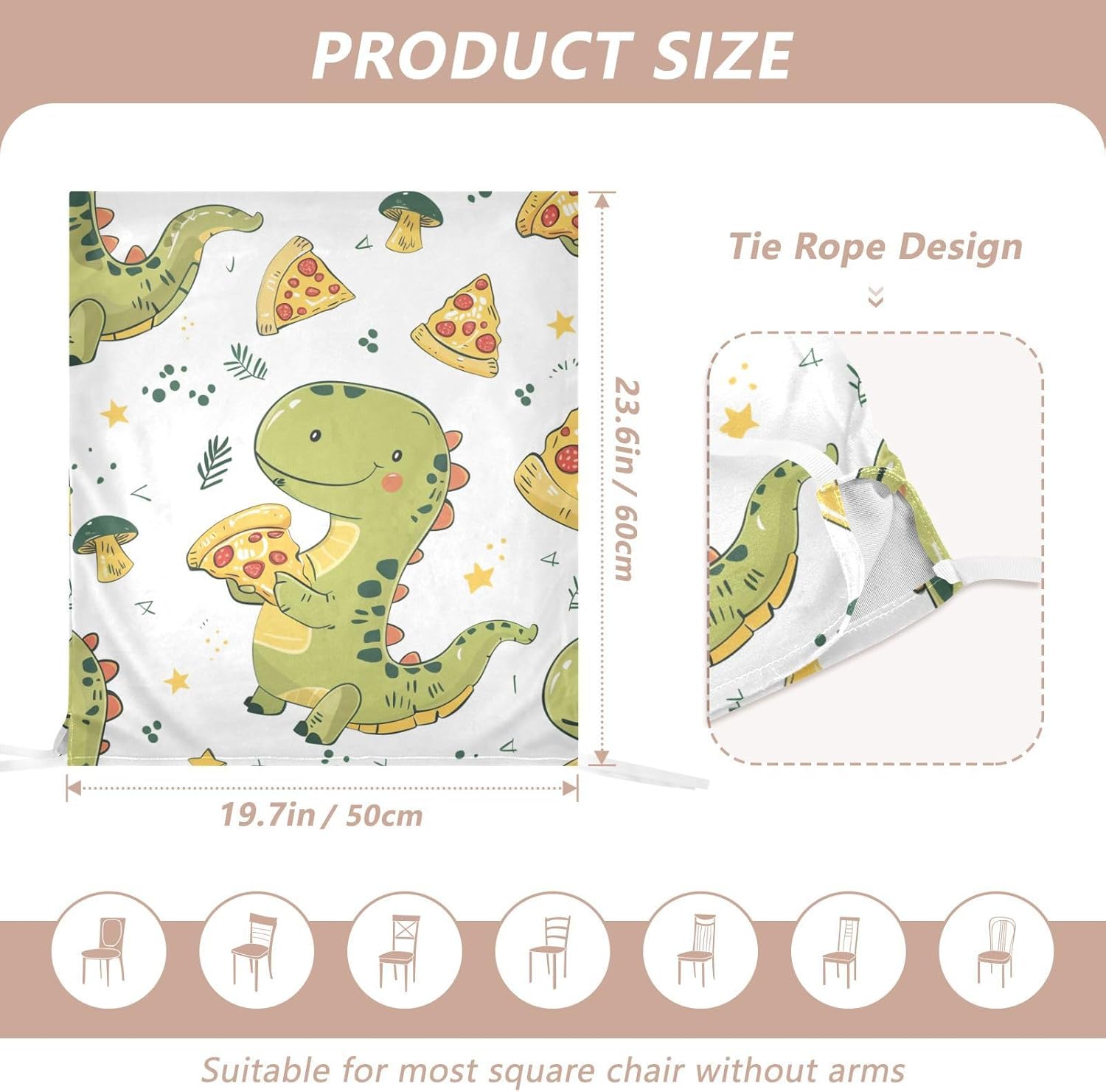 ALAZA Cute Dinosaur Hold The Pizza Chair Back Cover Set of 6, Washable Reusable Removable Chair Slipcovers Decorative Chair Cover for Home Kitchen Wedding Party