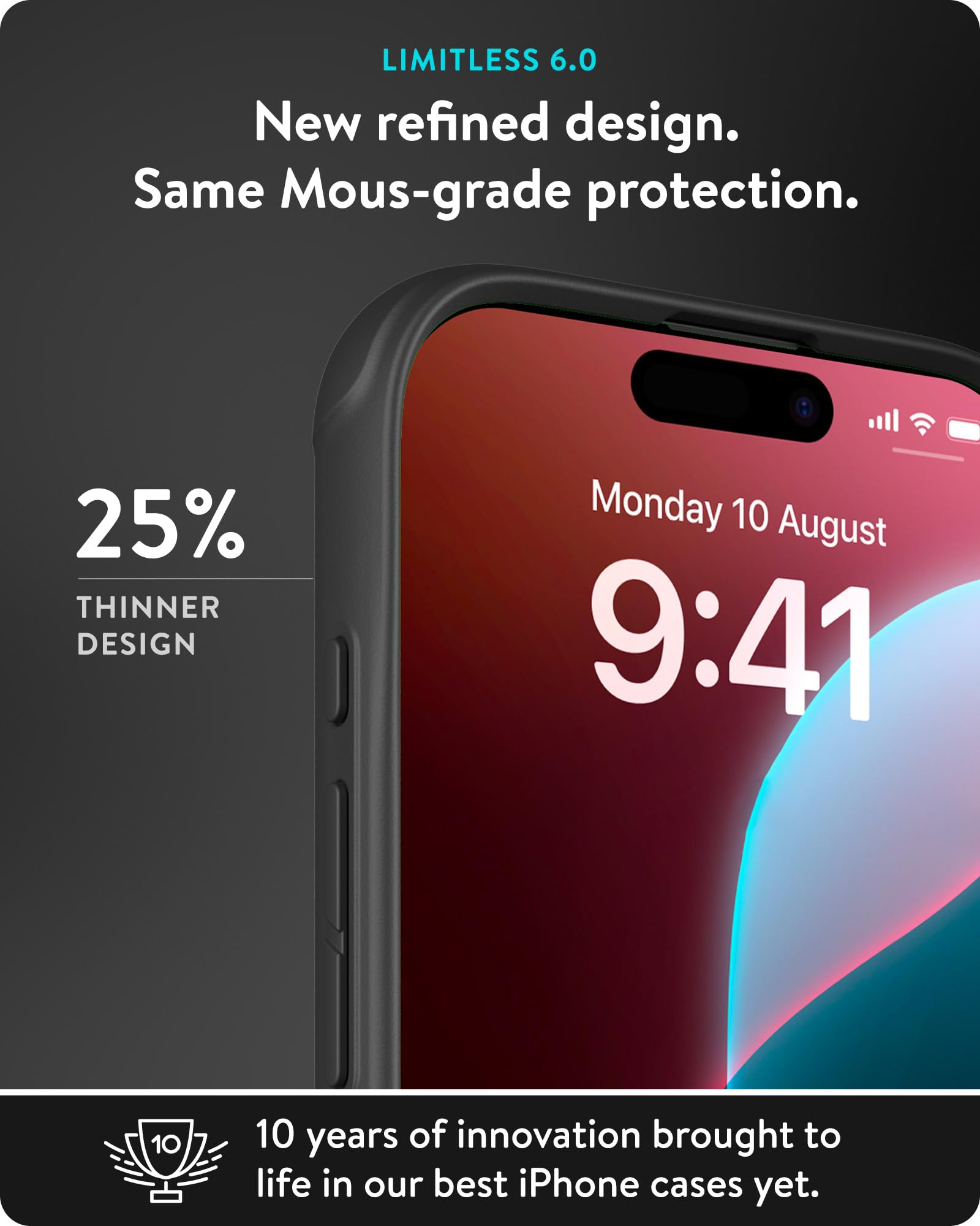 Mous Etui do iPhone'a 16 Pro Case MagSafe kompatybilne z przyciskiem sterowania kamerą - Limitless 6.0 - Czarna skóra - Ochronne, odporne na wstrząsy etui na telefon