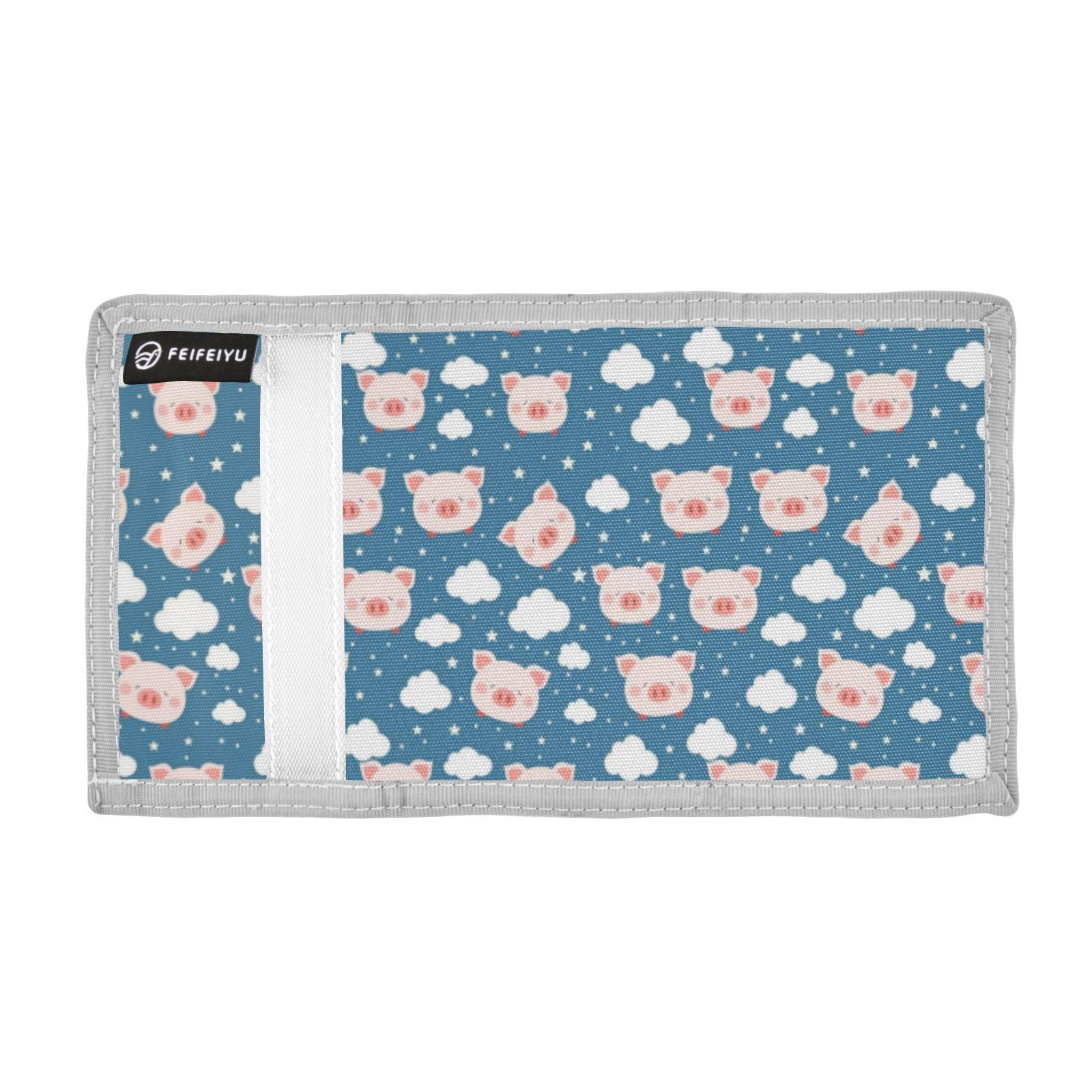 Wusikd Cute Pink Pig Face Kids Wallet for Boys Girls Clouds Stars Toddler Trifold Wallet Novelty Wallet for Teens Women Men