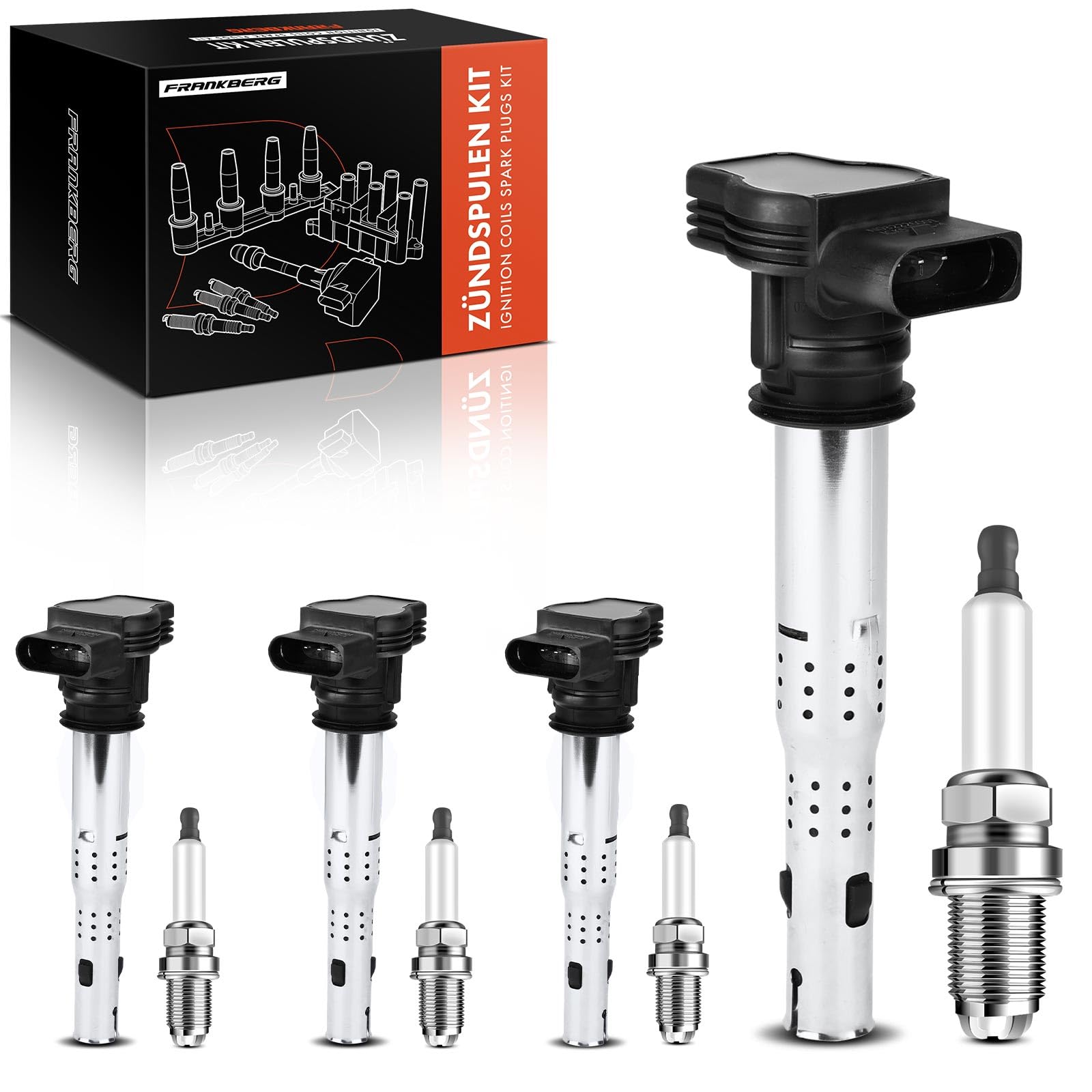 Frankberg 4 bobinas de encendido + 1 bujía | Compatible con: Altea XL 5P5 5P8, T.o.u.r.a.n 1T1 1T2, Golf Plus 521 5M1, O.c.t.a.v.i.a II 1Z3, TT 8J3