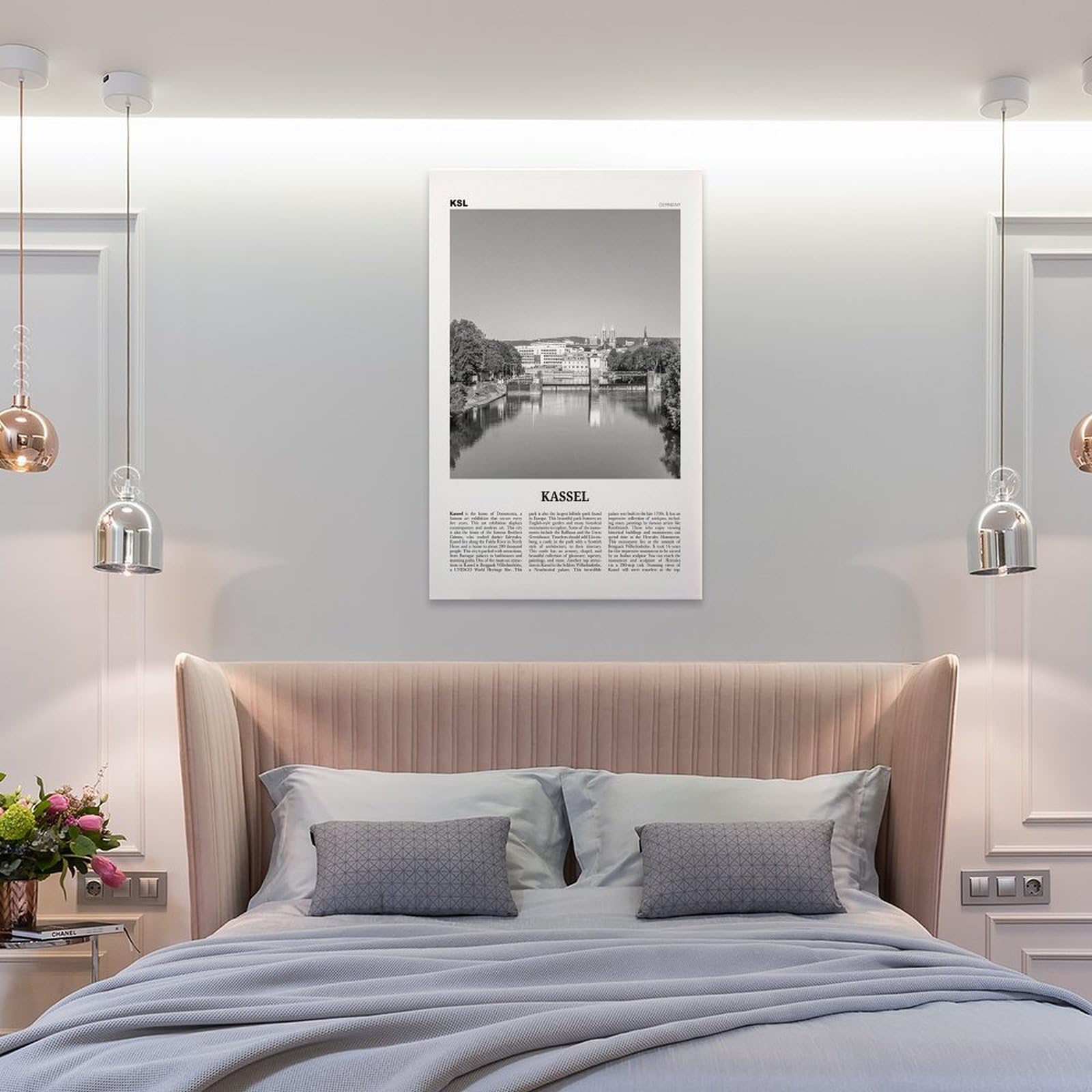 LZTEN Kassel-Druck, Schwarz-Weiß, Kassel-Wandkunst, Kassel-Poster, Kassel-Foto, Kassel-Wanddekoration, Kassel-Karte, Deutschland-Leinwand-Kunst-Poster, gerahmt, 40,6 x 61 cm