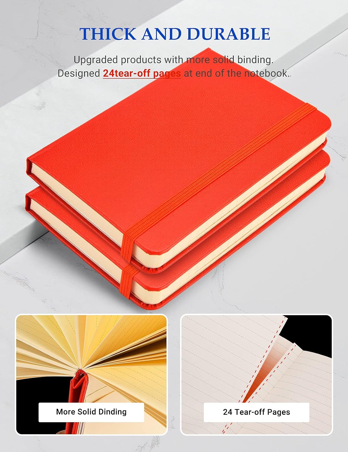 AISBUGUR 2 Pack Pocket Notebook Small Notebook 3.5" x 5.5" Thick Lined Paper with Inner Pockets, Marker Ribbons Hard Cover Mini Journal Notepad Red