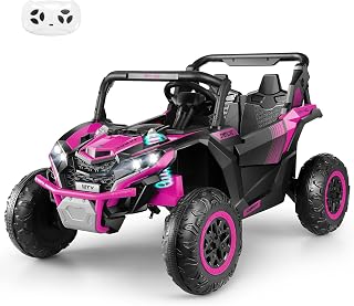 Hikole 24 Volt Ride on Car 2 Seater, w/Parental Control, Toddler Electric Car 2 Seater, 2/4WD Switchable, 4 Big Treaded Wheels, Off-Road utv, Music Player, LED, Multi Functions Dashboard, Hot Pink