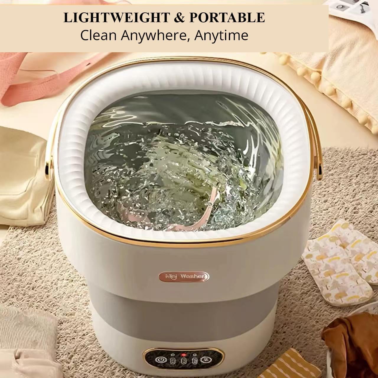 Portable Washing Machine 15L Foldable – Mini Washing Machine with Spin Dryer & Touchscreen, Small Washing Machine for Apartments, Travel & Dorm, Ideal for Underwear, Socks & Baby Clothes