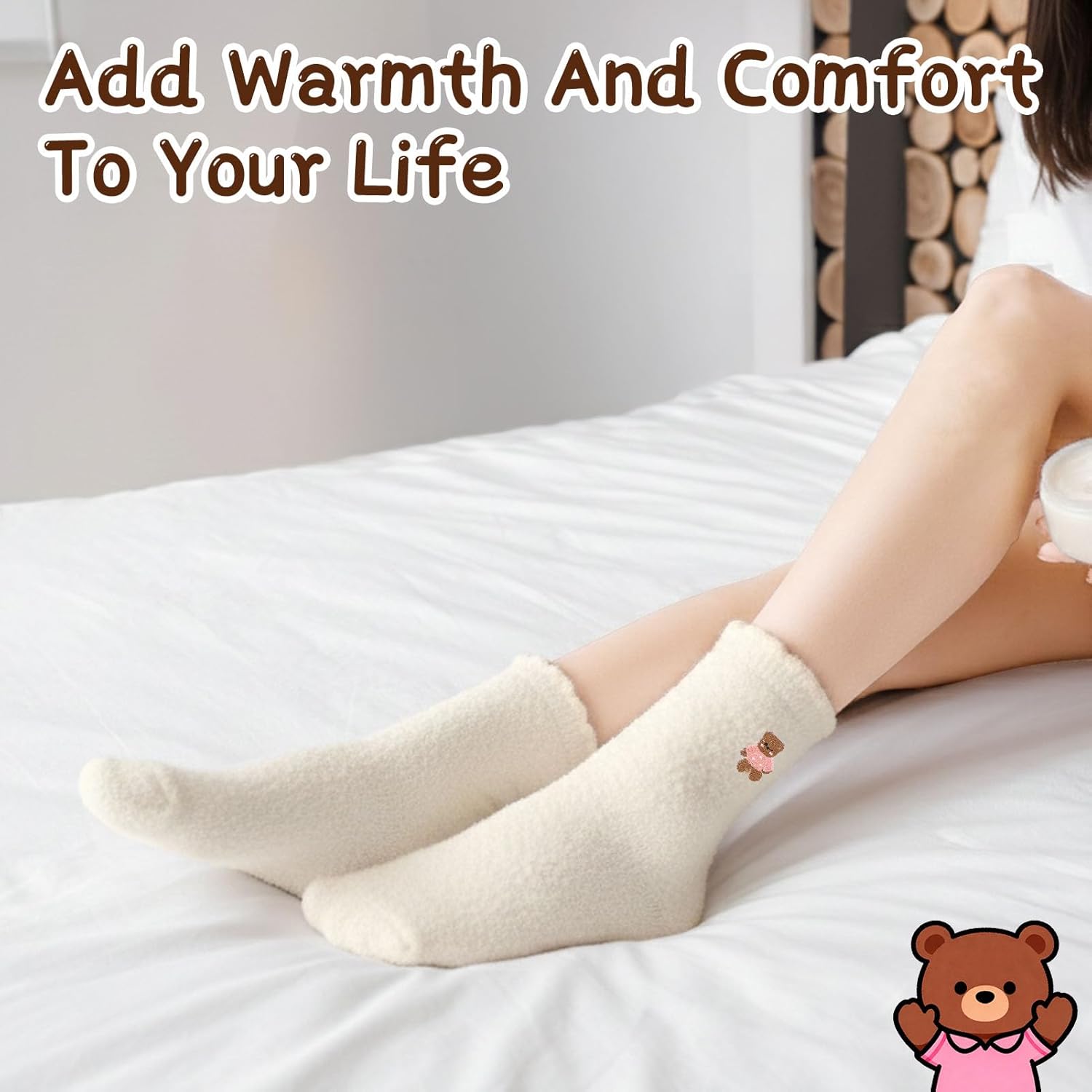 Womens Fuzzy Socks Bow Cute Animal Girls Slipper Sock Funny Winter Cozy Fluffy Warm Socks Home Sleeping - Image 7