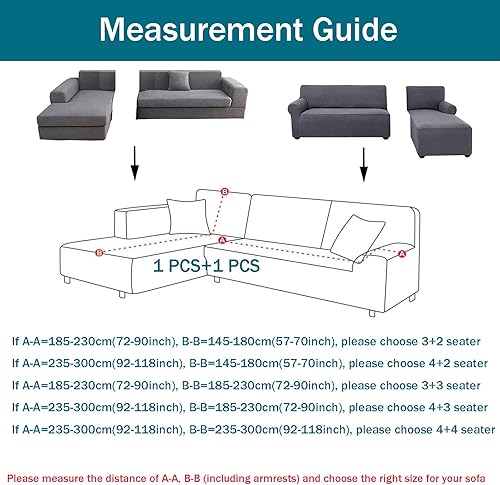 Miniatura 6 de Fundas de sofá modulares para 5 plazas, jacquard elástico, 2 piezas, funda de sofá en forma de L, elastano a cuadros, fundas de sofá en forma de L,