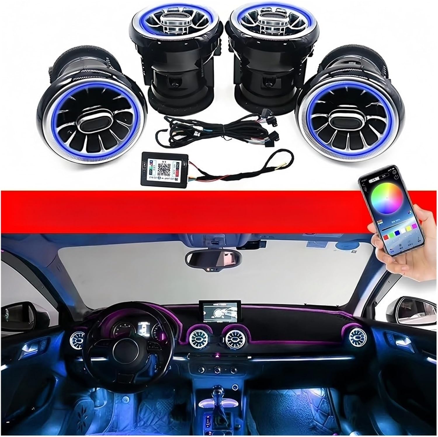 256 Colors LED Air Vents Compatible For Audi A3 S3 RS3 8V 8Y 8P 2004-2020 APP Control Car AC Conditioner Turbo Outlet Ambient Light Refit(2013-2020 A3,A3 EQS APP Vent)