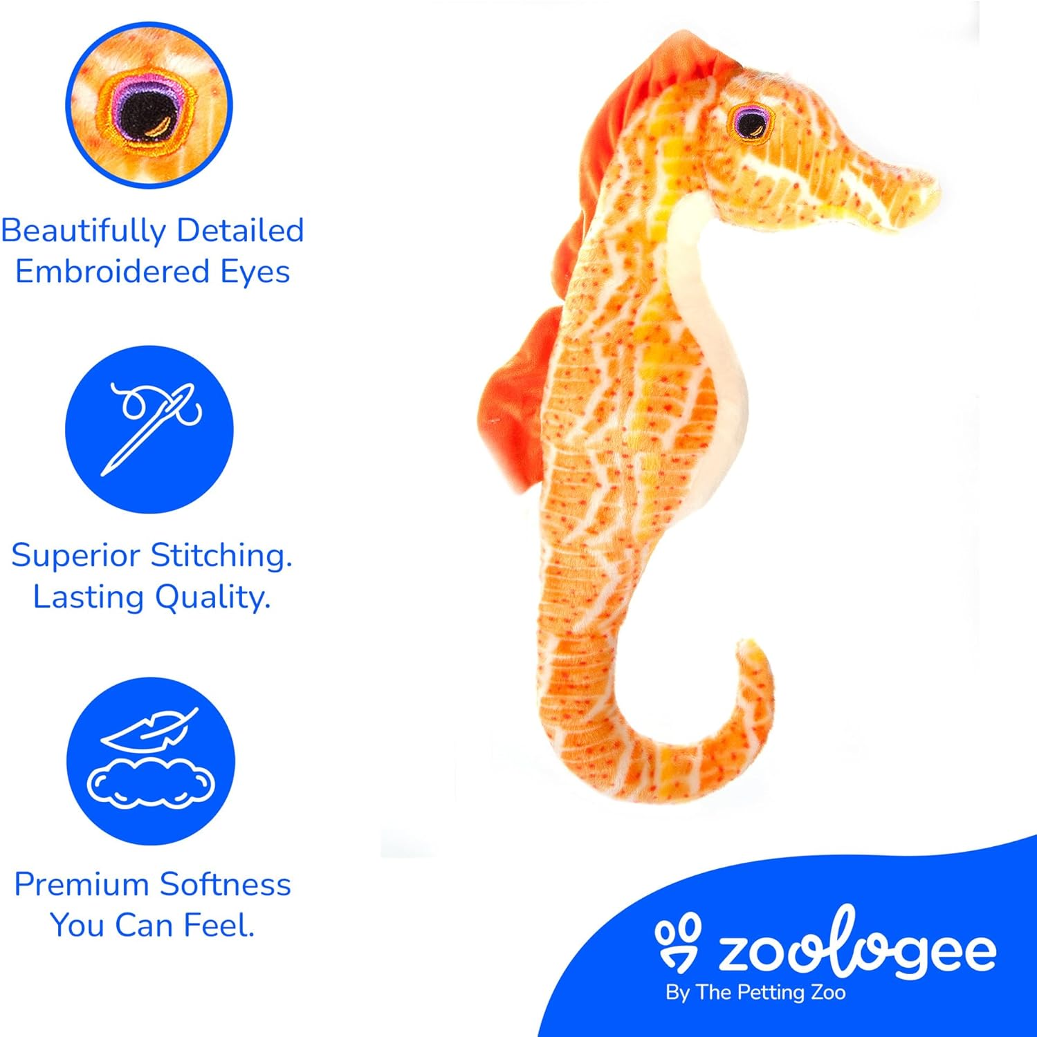 The Petting Zoo Seahorse Stuffed Animal Plushie, Gifts for Kids, Earth Keeperz Sealife Animals, Zoologee Orange Seahorse Plush Toy, 17 inches