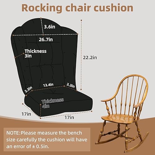 Miniatura 7 de Cojín para silla mecedora, tela de lino, esponja de alta densidad, duradero, cómodo, antideslizante, con lazos, lino, beige, 52 x 19 x 4 pulgadas