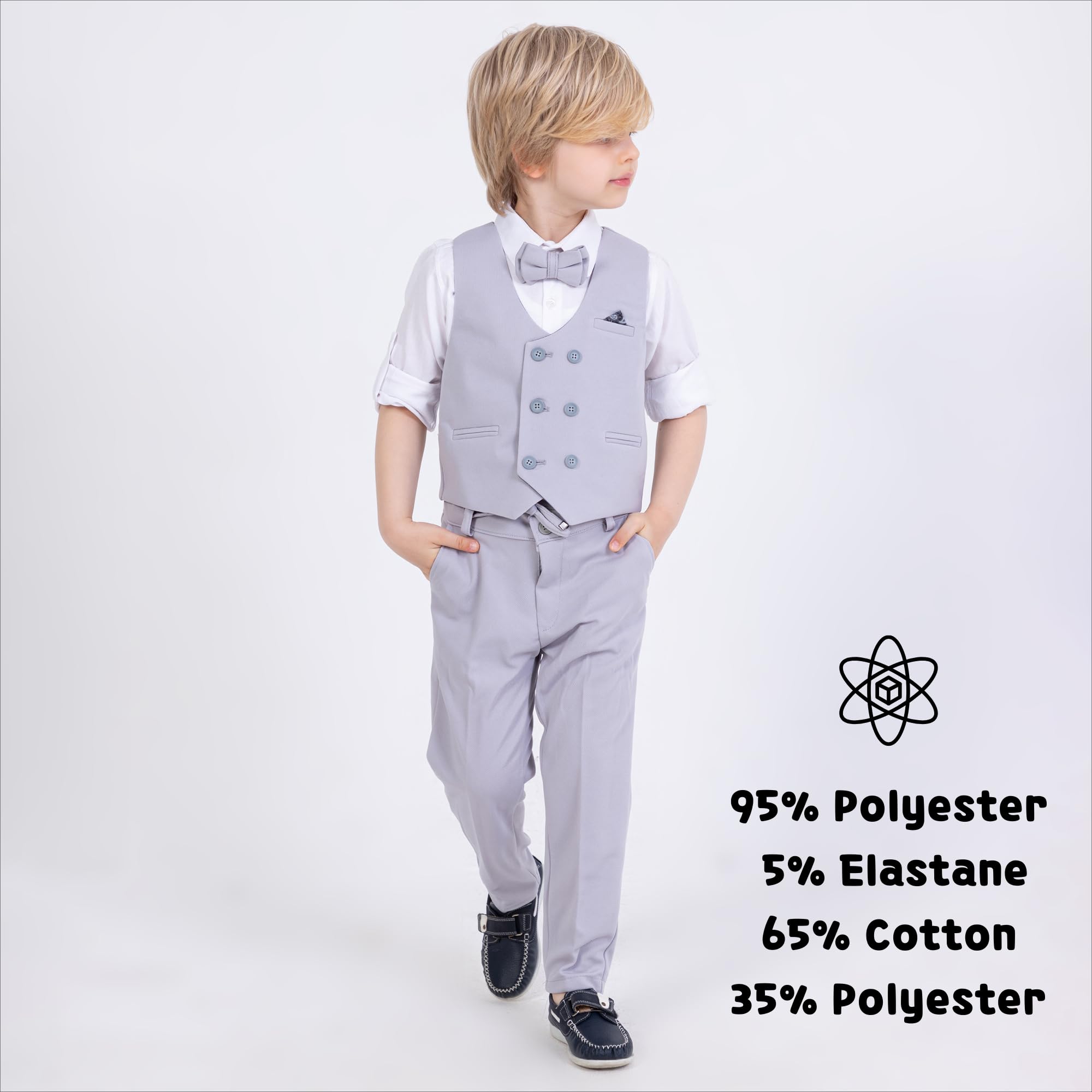 Gilet per ragazzi | Set di 4 pezzi camicia, pantaloni, gilet e papillon | Abbigliamento formale e per feste per ragazzi di età compresa tra 1 e 13 anni