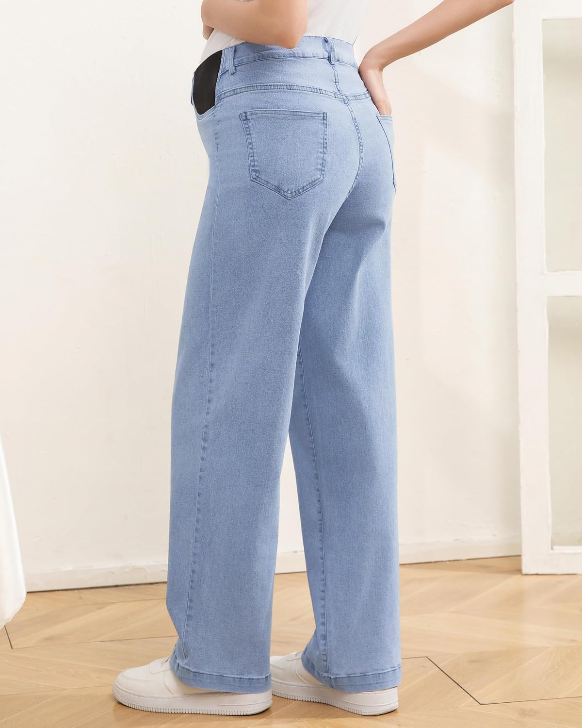 Women's Maternity Jeans Mid-Rise Straight Leg Relaxed Fit Denim Pants for Pregnancy and Postpartum - Image 4