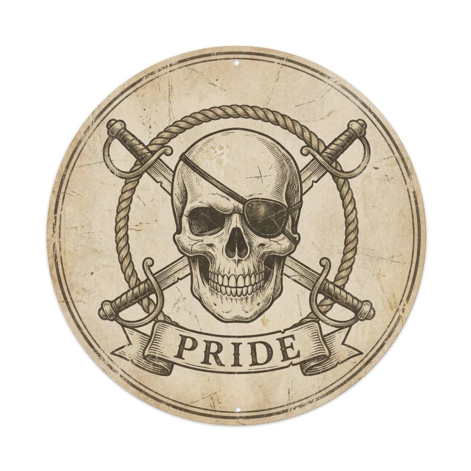 Pride Skull Eyepatch Cutlasses Buccaneer Mark Metal Tin Sign