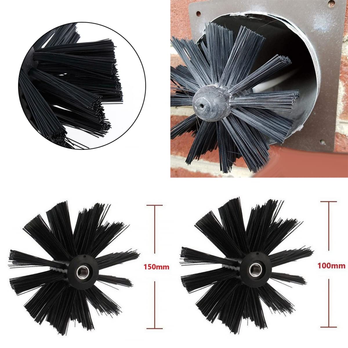 SPORTARC Spazzola per la pulizia del camino 100/150 mm testa in nylon
