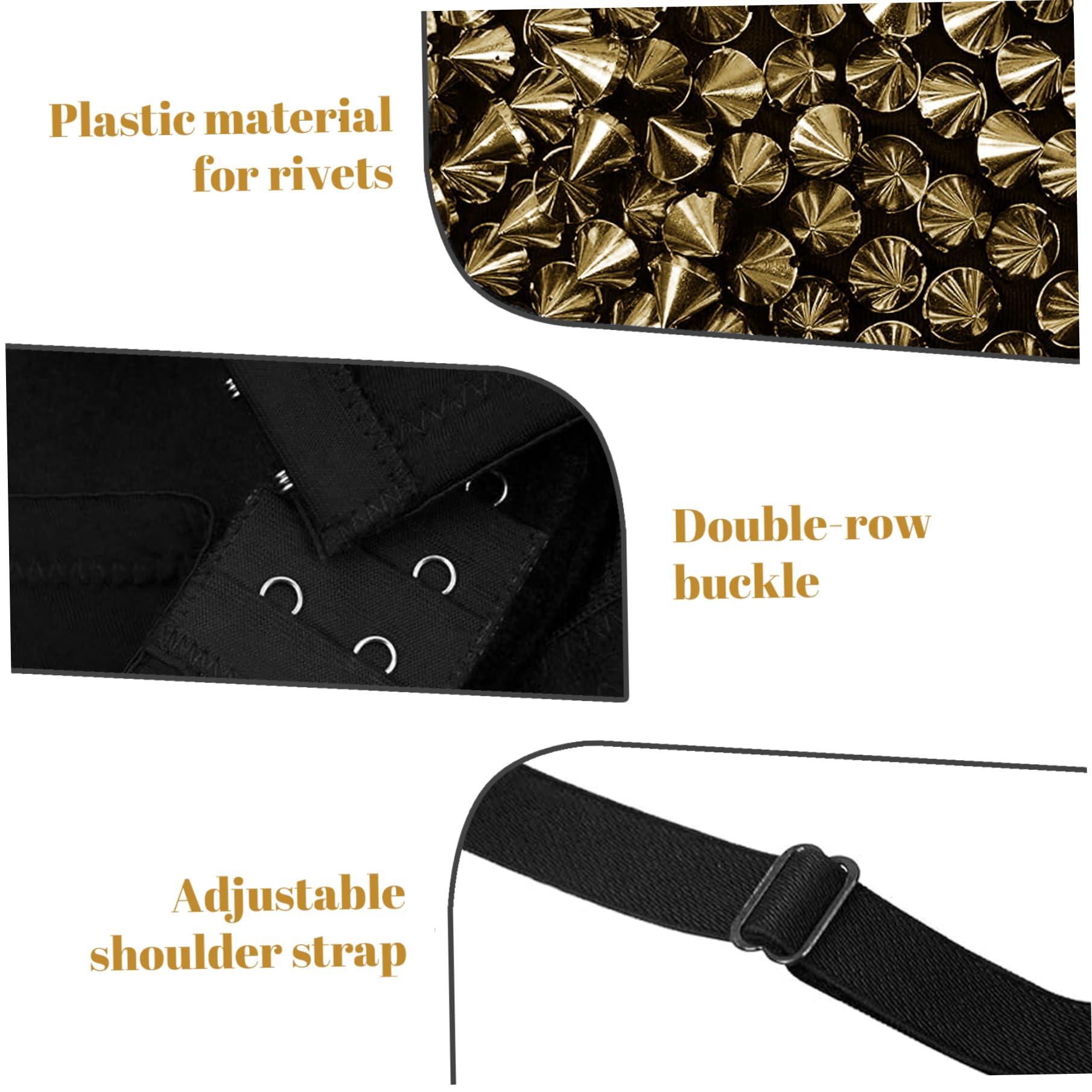 Nieten-BH Punk-Tanz-Performance Gold-Metallic-Nieten Spike-BH mit verstellbarem Riemen für Clubpartys Tanzbekleidung