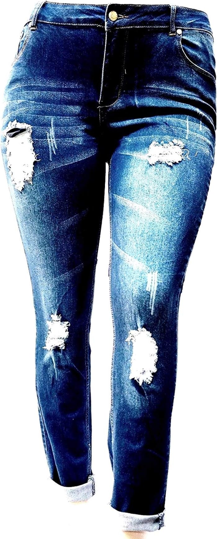 Jack David Women's Plus Size Blue Stretch Denim Jeans Ripped Distressed Pants