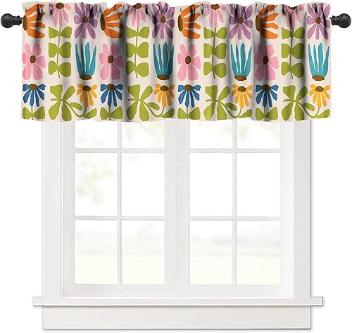 Miniatura 13 de Cenefa de cortina de cocina con diseño de arcoíris retro de los años 60 y 70, diseño de dibujos animados, estilo bohemio, floral, estilo bohemio,