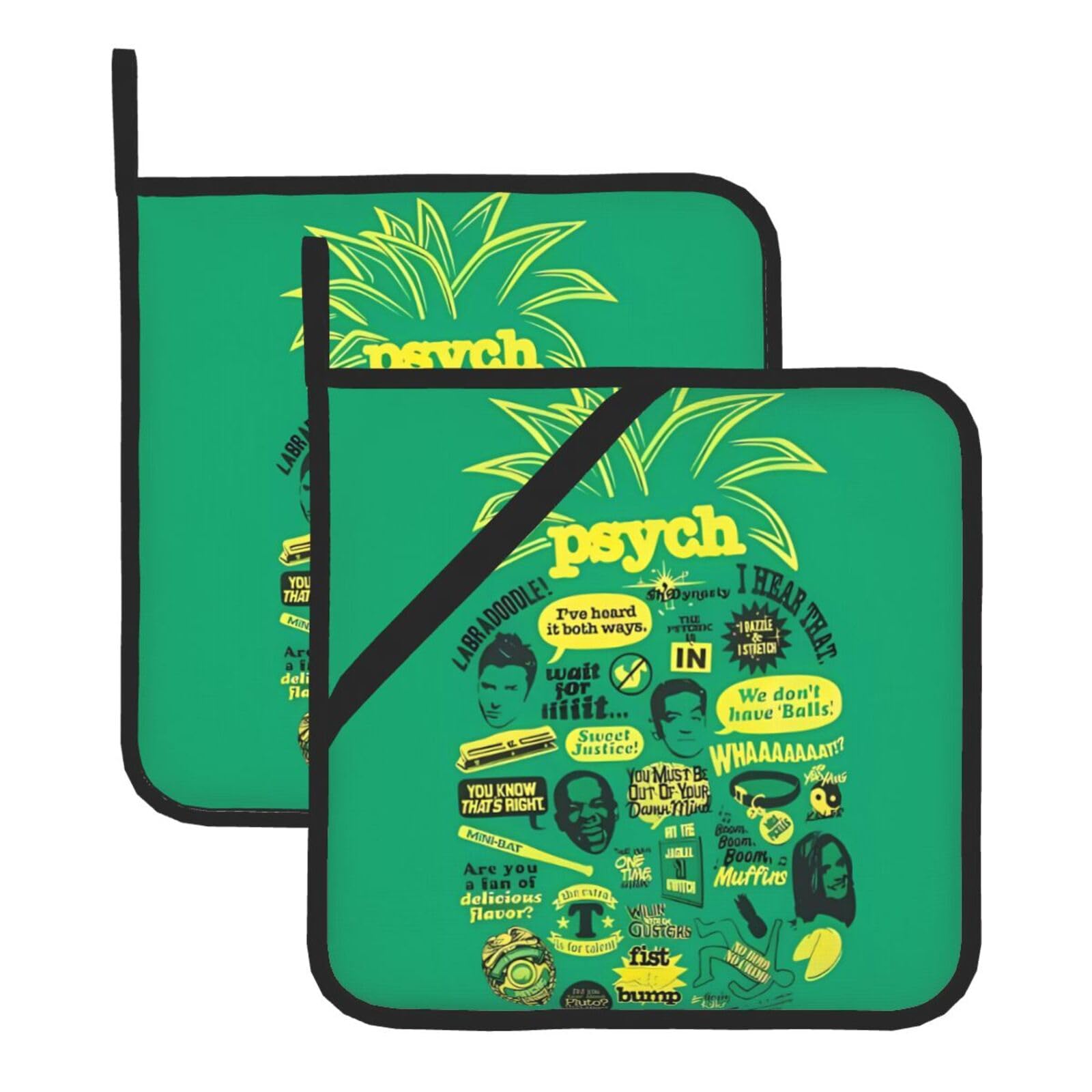 HJFCZH Psych pineapple quote Prints Square Hot Pads for Kitchen - Waterproof Heat Resistant Potholders, Thick Trivet Covers with Hanging Loops, Oven & Grill Dish Protectors (2-Pack)