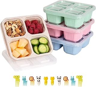 4 Pack Snack Containers for Kids Adults, 4 Compartment Bento Snack Box, Reusable Meal Prep Lunch Containers with Compartment, Divided Small Snack Containers Bento Box for Travel Work