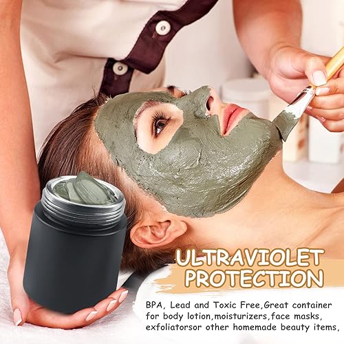 Miniatura 6 de Furnido Paquete de 6 tarros de vidrio redondos negros de 8 onzas, recipientes de vidrio vacíos para cosméticos con tapa de grano de madera de