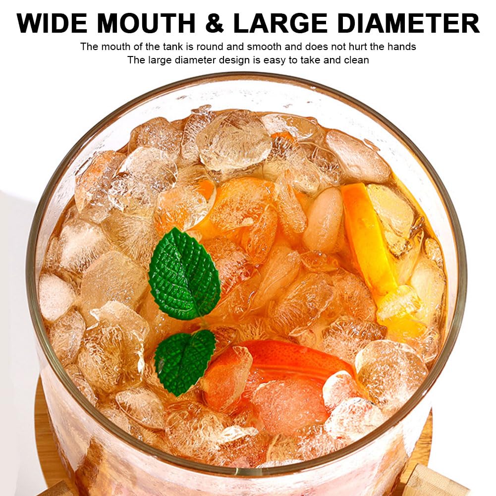 Dispenser per bevande in vetro con rubinetto e supporto in legno, disponibile nelle dimensioni 1,5 L, 2,5 L, 4 L, 5 L, perfetto per feste e uso quotidiano, goditi le bevande refrigerate senza sforzo