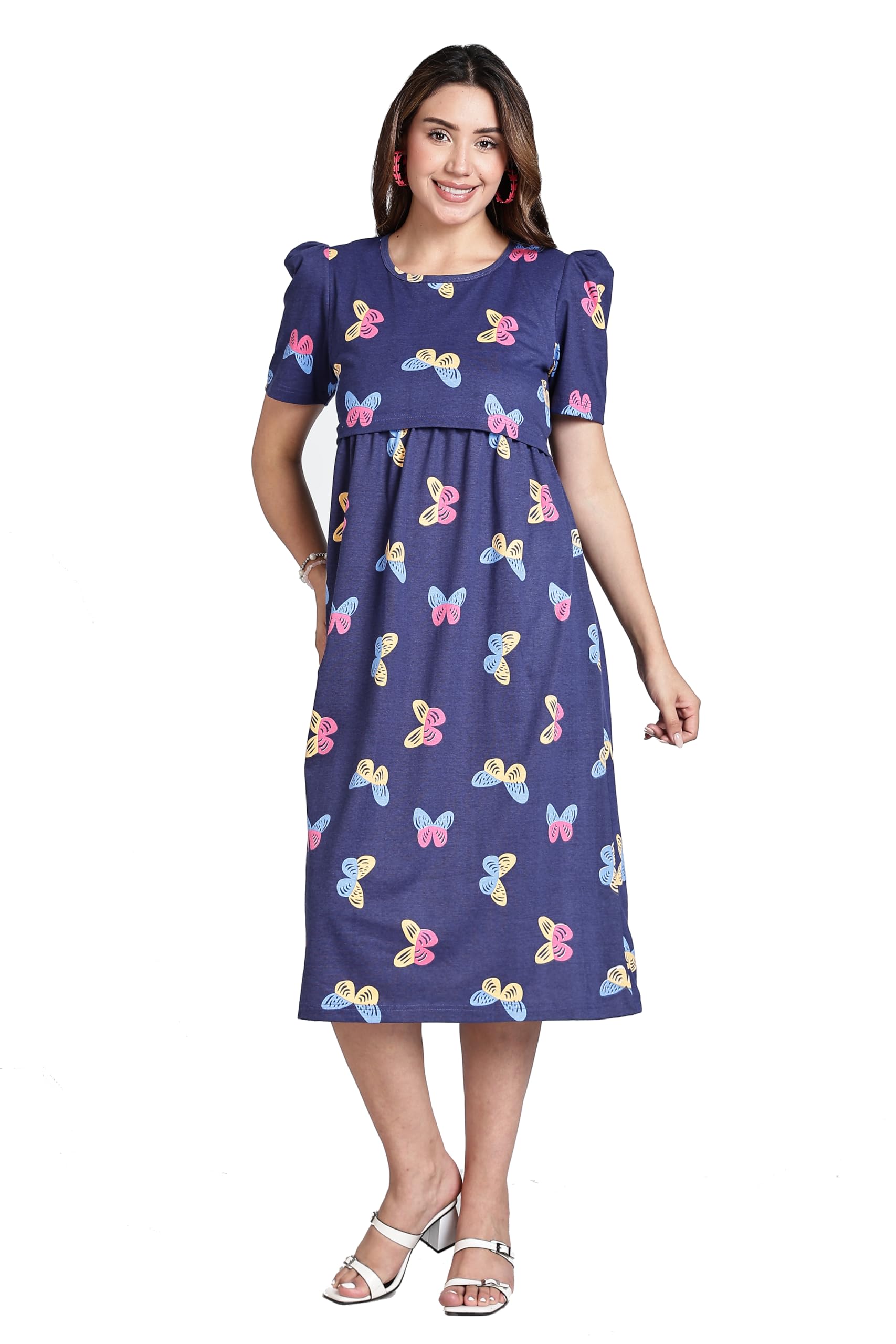 Lara Maternity Feeding Kurti for Women Capri Length| Comfortable Nursing Wear | Pre & Post Pregnancy Dress | Easy Breastfeeding Access