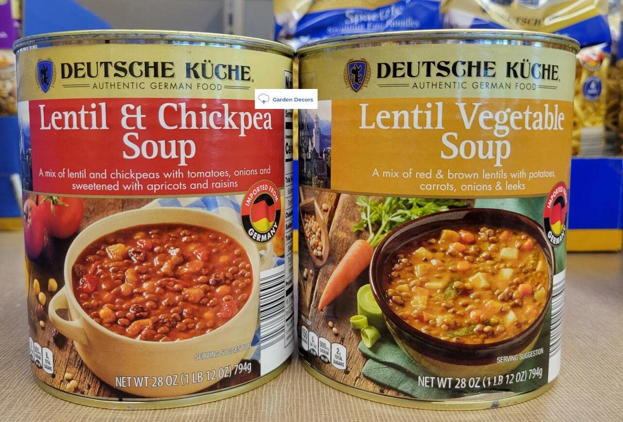Deutsche Kuche Limit Edition Lentil & Chickpea Soup and Lentil Vegetable Soup 28oz 794g (Two Cans)