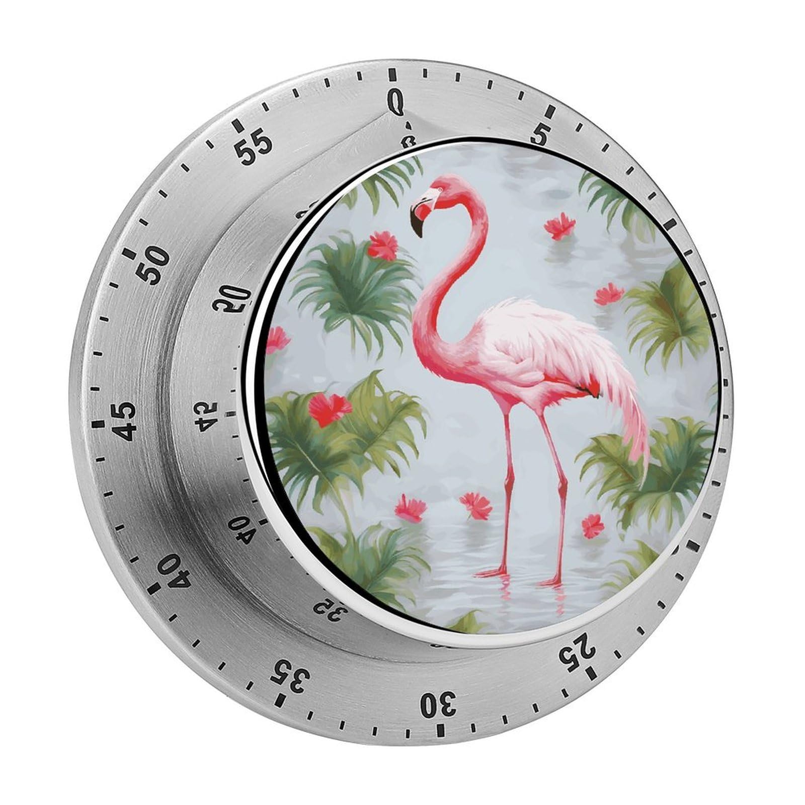 White Flamingo Visual Timer with Loud Alarm 60-Minute Kitchen Timers Exquisite Stainless Steel Body - Mechanical Desk Timer Countdown Clock for Cooking Chef Clock