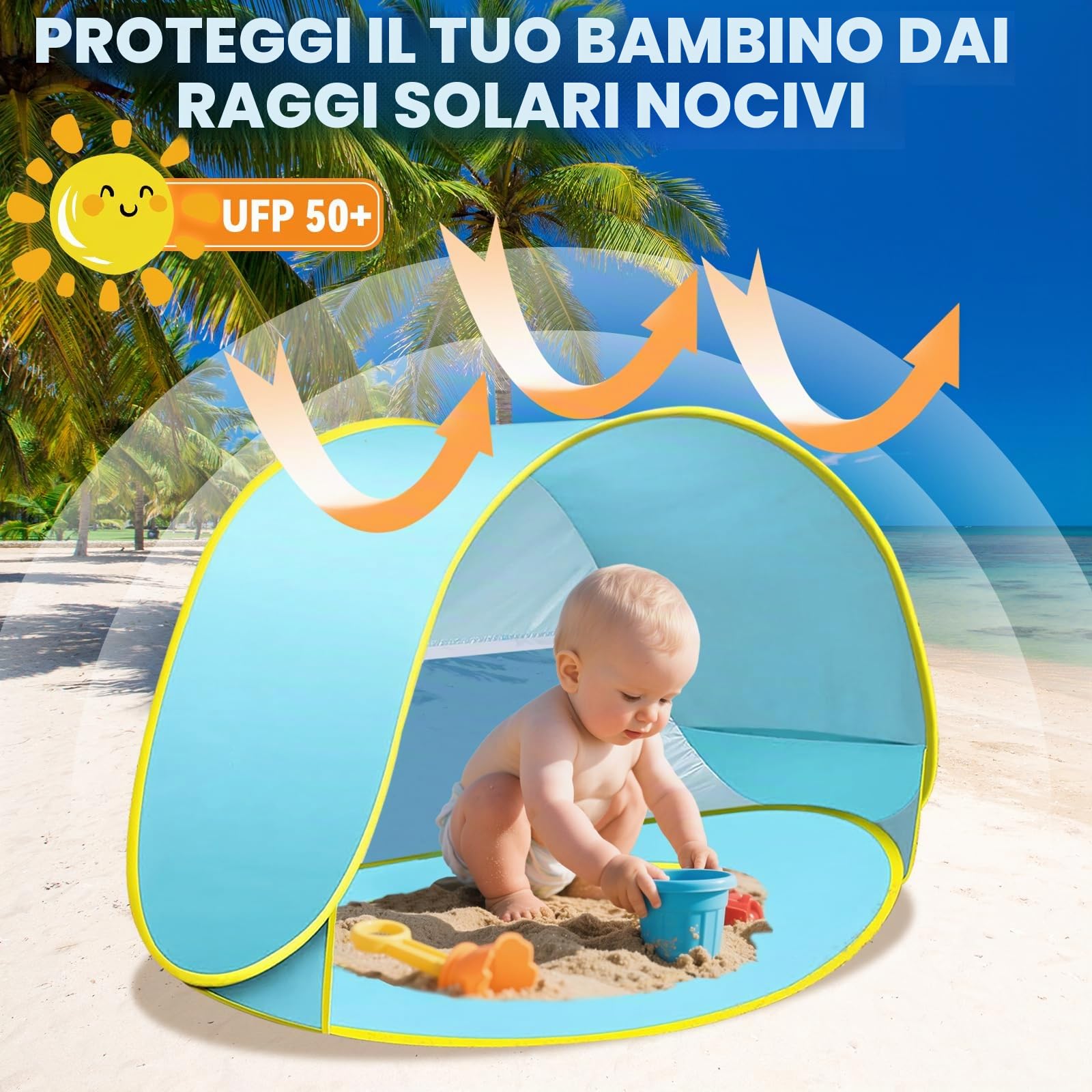 Tenda da Spiaggia Bambini, Tenda Istantanea Portatile, UPF 50+Tenda Spiaggia per 1-3 Persone, per Vacanza in Spiaggia Campeggio Viaggi - Blu