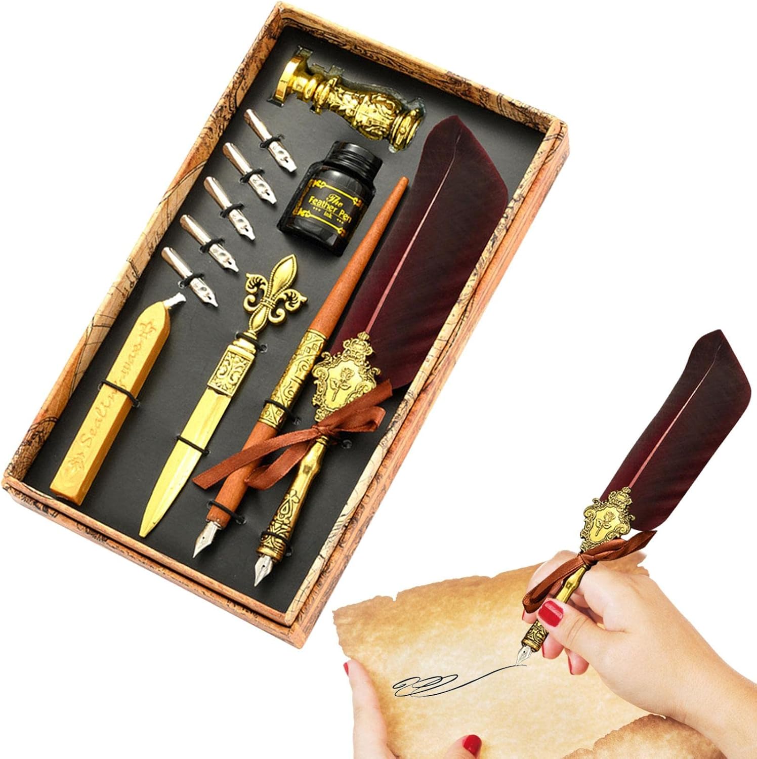 Amazon クイル ペン インク セット 羽根ペン セット アンティーク カリグラフィー ディップ ペン インク付き