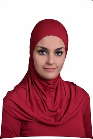 Teal Al Ameera Muslim Hijab Cotton Amira 2 Piece Hood & Hijab Tube Underscarf Cap Burgundy
