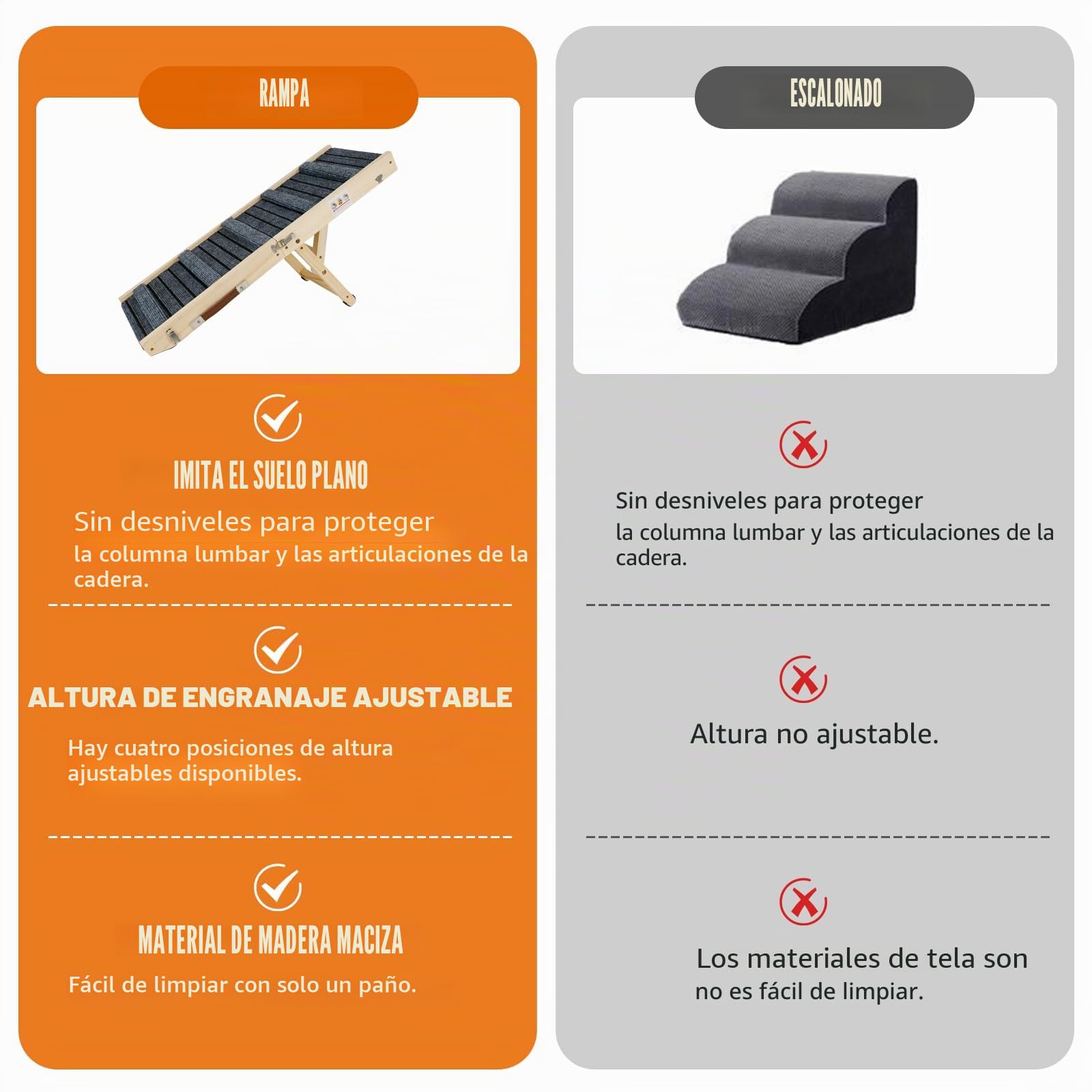 Rampa para perros, escalera de madera para perros pequeños y ancianos, ajustable 20-45 cm, con alfombrilla tritt antideslizante, rampa para mascotas, plegable, portátil, para cama o sofá/coche