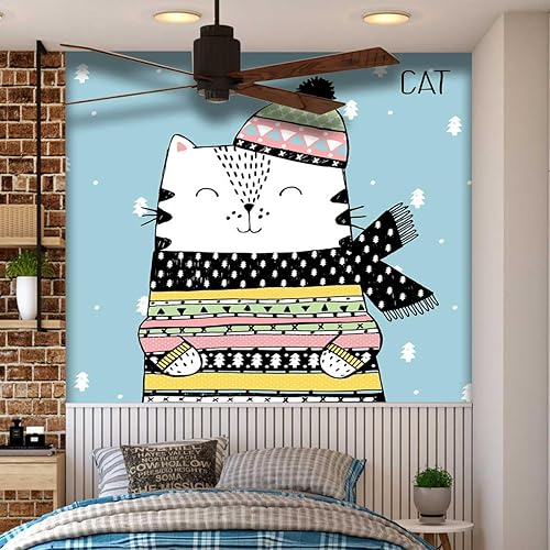 Miniatura 3 de Papel tapiz azul cielo lindo gato papel tapiz para sala de estar Baño protege la superficie (W) 137.8 pulgadas X (H) 110 pulgadas