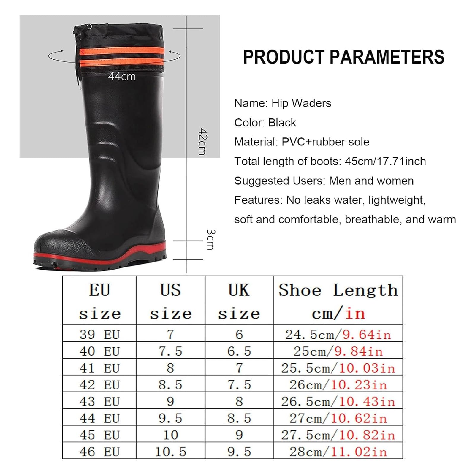 FAXIOAWA Botas gruesas de pesca para vadear, botas de invierno cálidas para la cadera con tiras reflectantes para trabajo agrícola