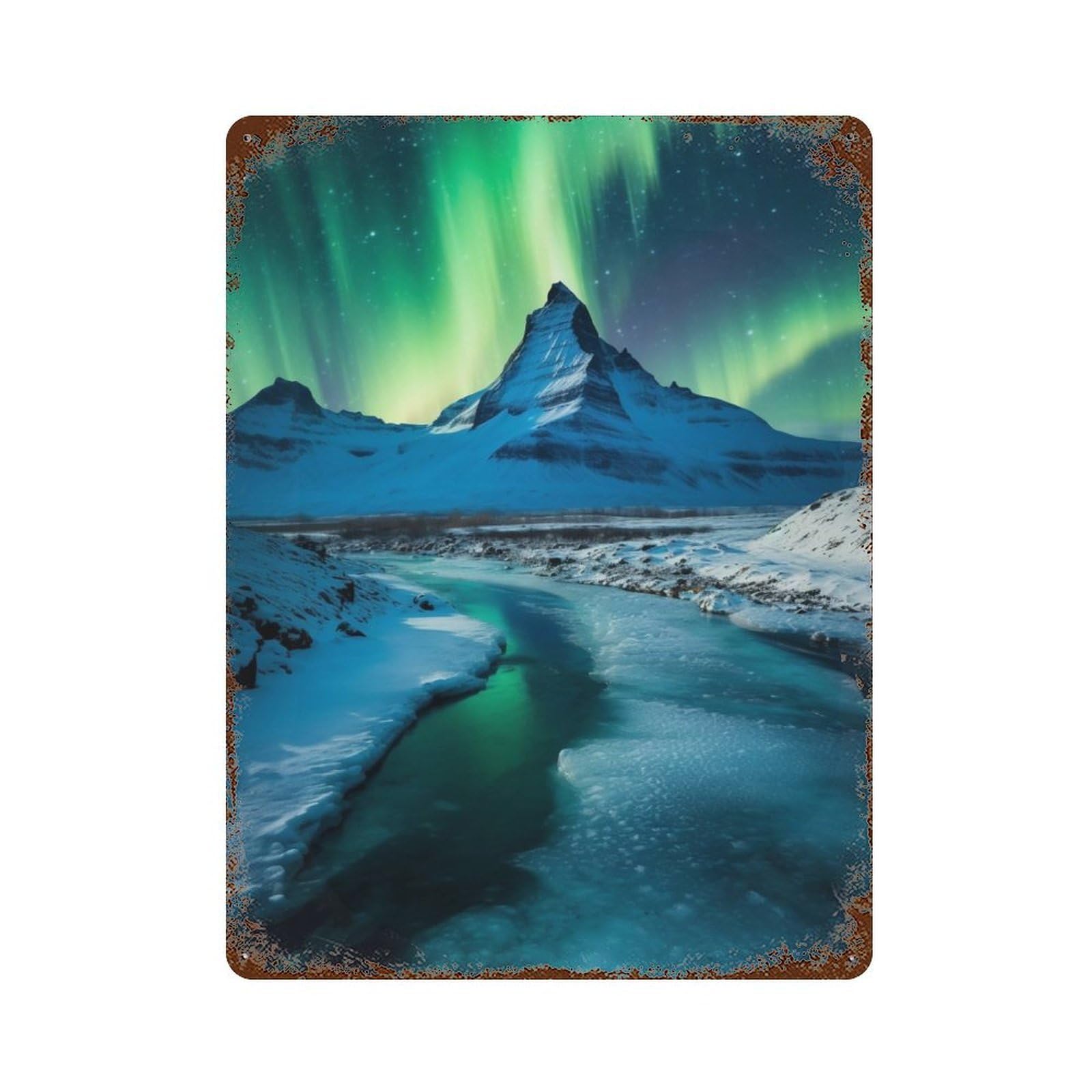 Vintage Metal Tin Sign Green Aurora Borealis 15.7"x11.8", Industrial Home Decor for Farmhouse, Kitchen And Entryway Decor