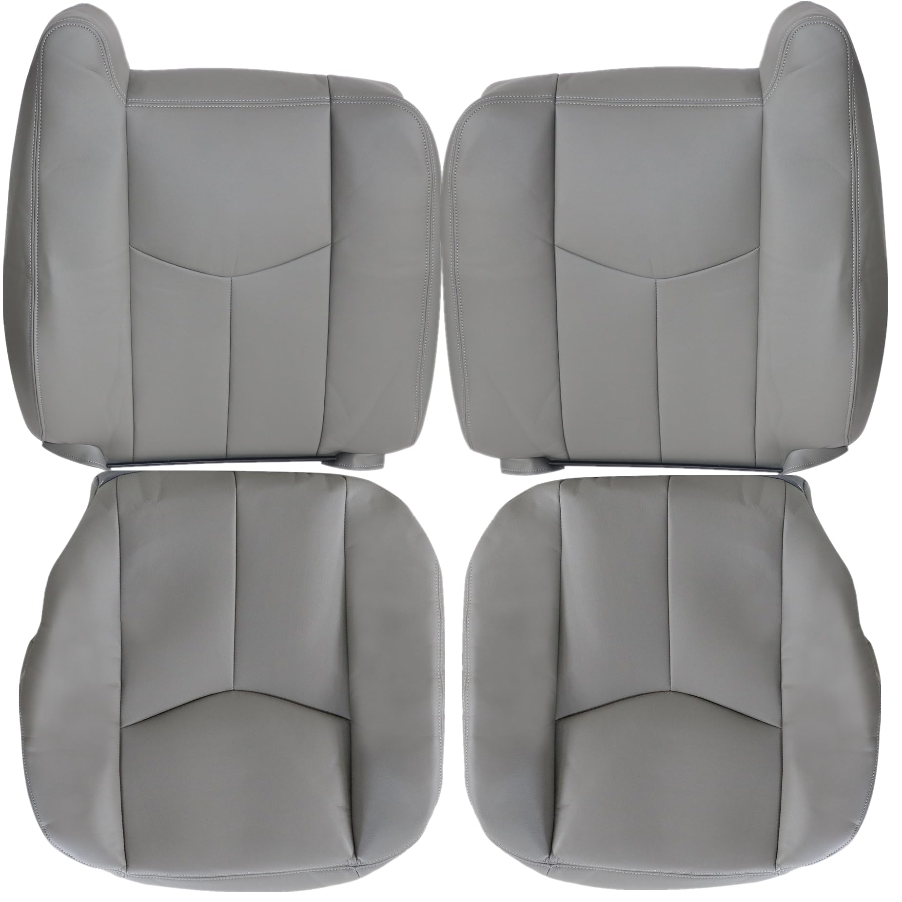 AOUTTUOA 4PCS Driver & Passenger Bottom & Top Lean Back Leather Seat Covers Light Gray #922 or 92i Compatible with Chevy Silverado Suburban Avalanche GMC Sierra Tahoe Yukon 2003 2004 2005 2006