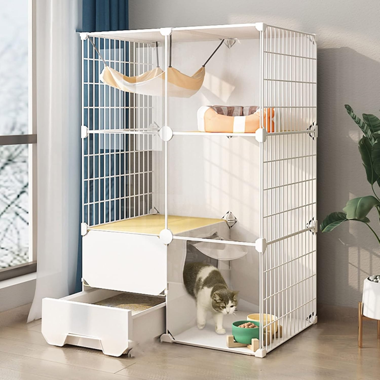 Enclos chat intérieur pour un salon ordonné et cosy