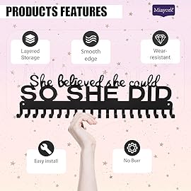 Miayork Runner Medal Hanger Display - She Believed she Could SO SHE DID Sturdy Marathon Medal Display Easy to Install-for Sports Gymnastic,Soccer,Runner,Wrest,Football,Basketball
