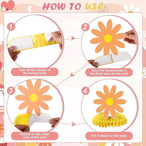 Miniatura 7 de Decoraciones de cumpleaños geniales para niñas y niños, retro hippie margarita, pancarta de feliz cumpleaños, telón de fondo de panal de abeja,