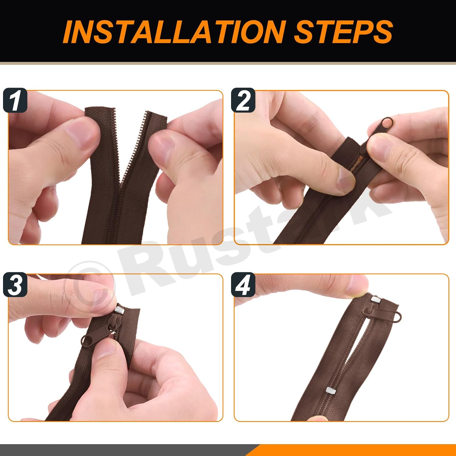 Rustark 1 Roll 10 Yard #5 Brown Nylon Zipper Tape Assortment Kit, Zippers for Sewing Nylon Coil Zipper Tape Zipper Strip Roll with Zipper Sliders Zipper Pull and Zipper Stops for Sewing DIY Craft Bags