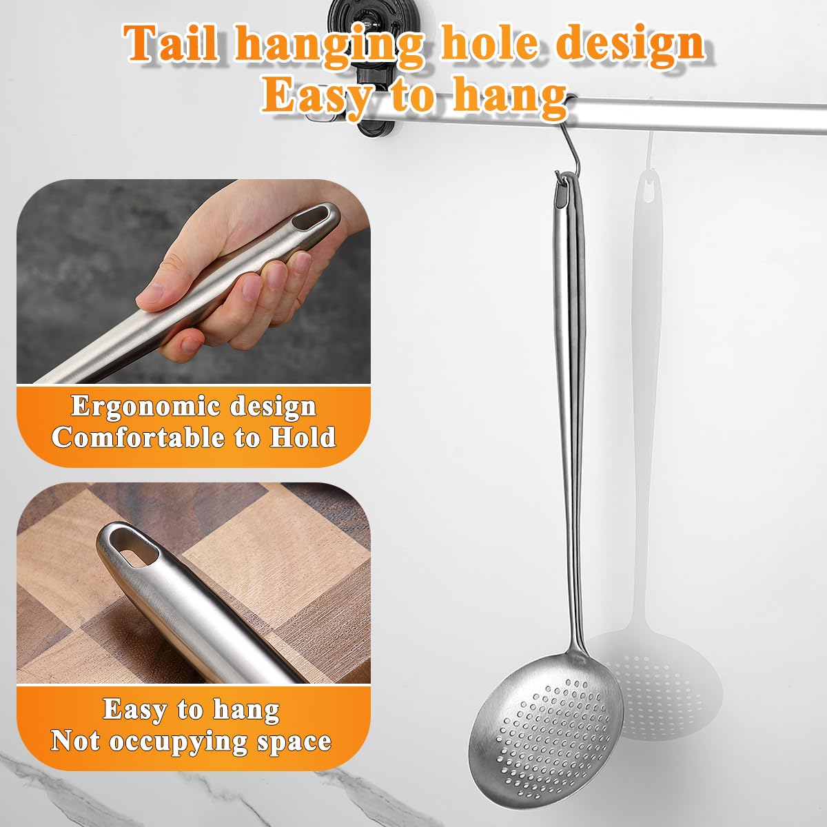 Espumadera de cocina ReaNea - Cuchara ranurada para colar, colador de araña de acero inoxidable, cuchara para espumadera para cocinar y freír, utensilios de cocina cuchara para pasta