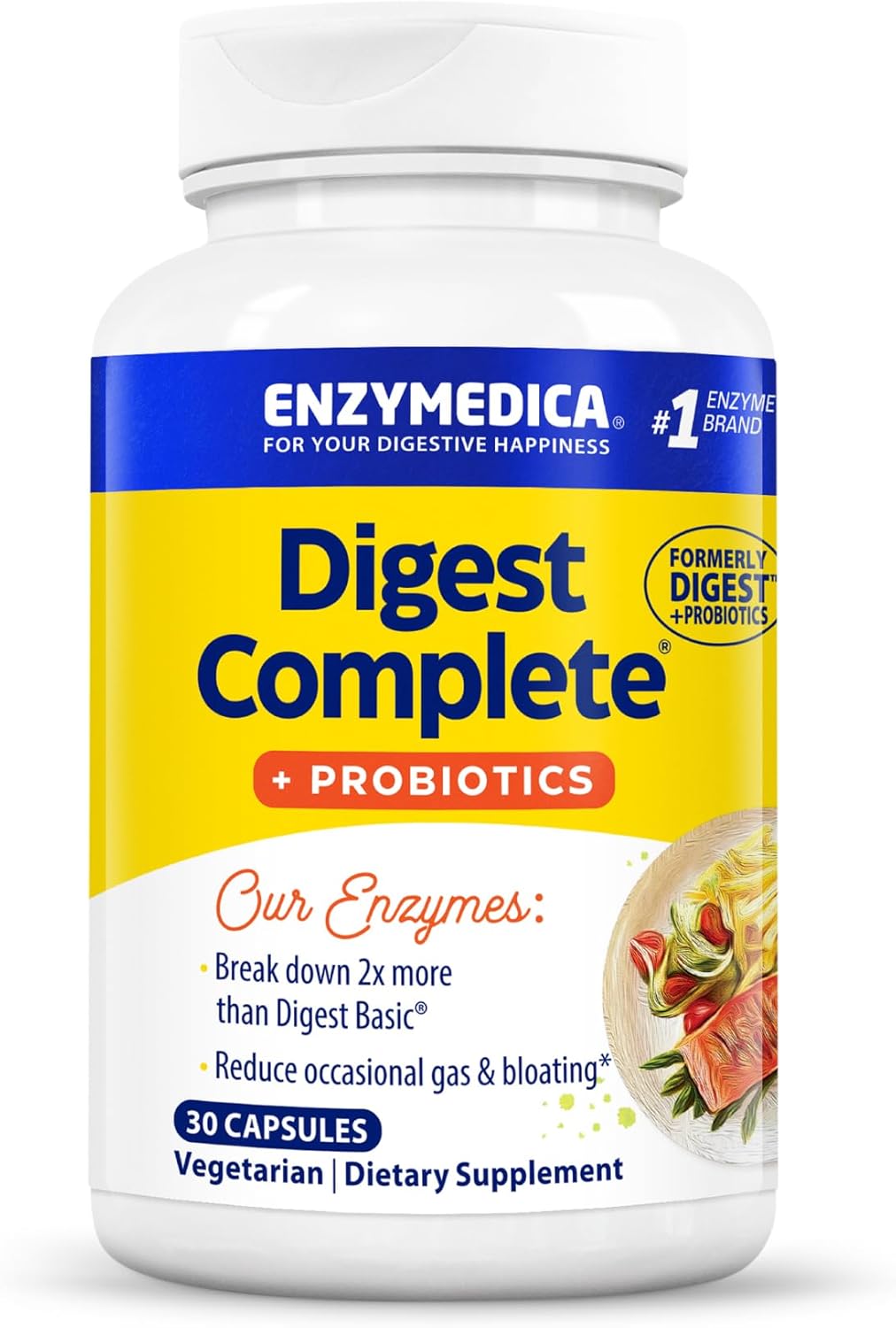Enzymedica, Digest Complete + Probiotics, Gentle Digestive Enzymes with 400 Million CFU Active Cultures per Capsule, 30 Capsules