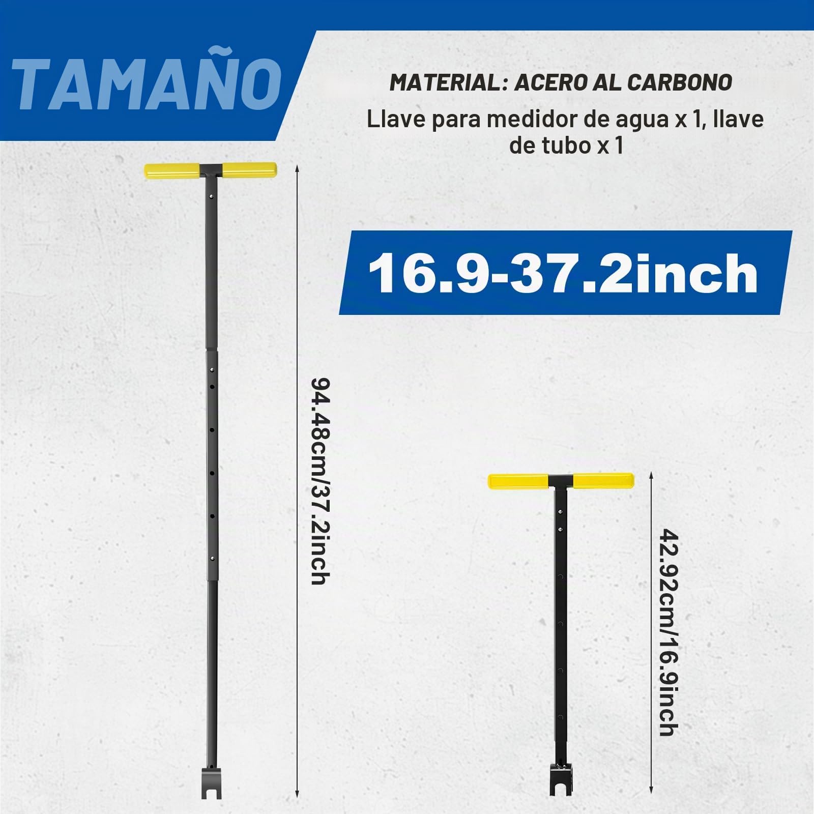 Llave para medidor de agua con herramienta de 4 vías, llave de cierre en T de acero al carbono, 43-94 cm, ajustable en longitud, llave universal para mantenimiento de tuberías de agua y