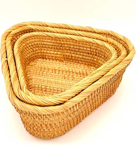 Paquete de 3 bandejas tejidas triangulares, bandeja de almacenamiento de ratán enrollado de 10 pulgadas con lados elevados de 4 pulgadas,