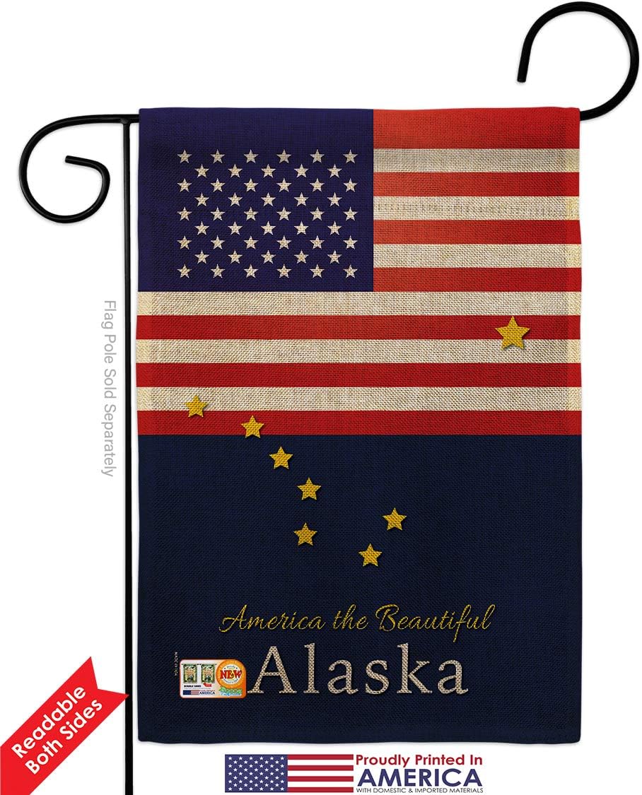 US Alaska Burlap Burlap Garden Flag Set with Stand Americana States USA American Territories Republic Country Particular Area Small Decorative Gift Yard House Banner Double-Sided Made In 13 X 18.5