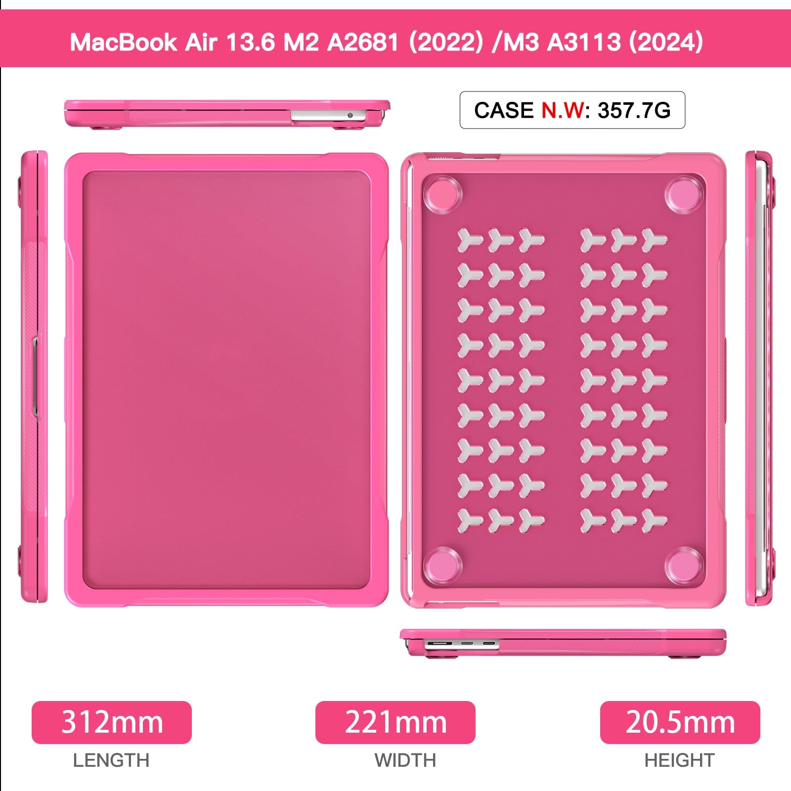 Custodia protettiva per tablet PC compatibile con MacBook Air 13,6 pollici Custodia 2022 2024 Release M3 A3113 M2 A2681, custodia protettiva rigida a doppio strato TPU paraurti compatibile con MacBook
