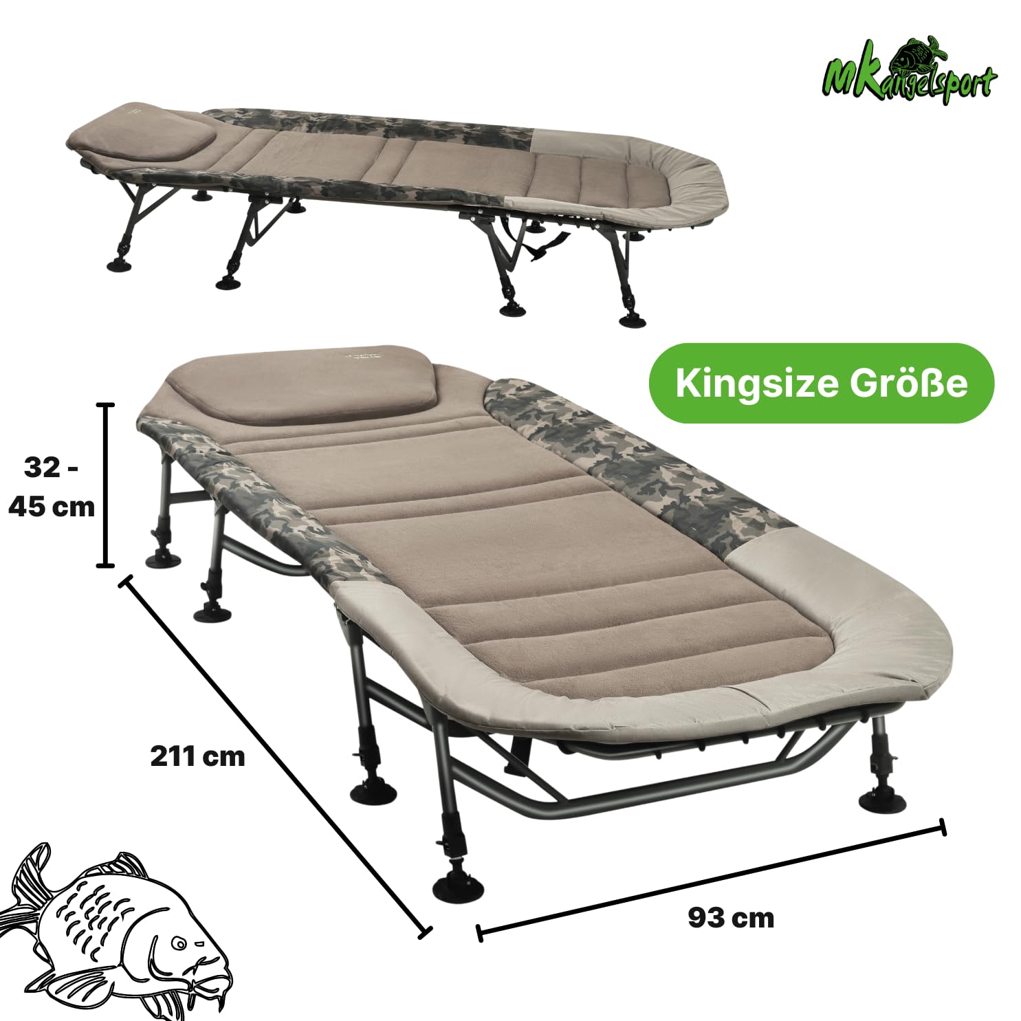 Lettino Da Campeggio CarpOn XXL - 8 Gambe, 208x90cm, Portata 170kg, Per 5 Stagioni - Foto 12