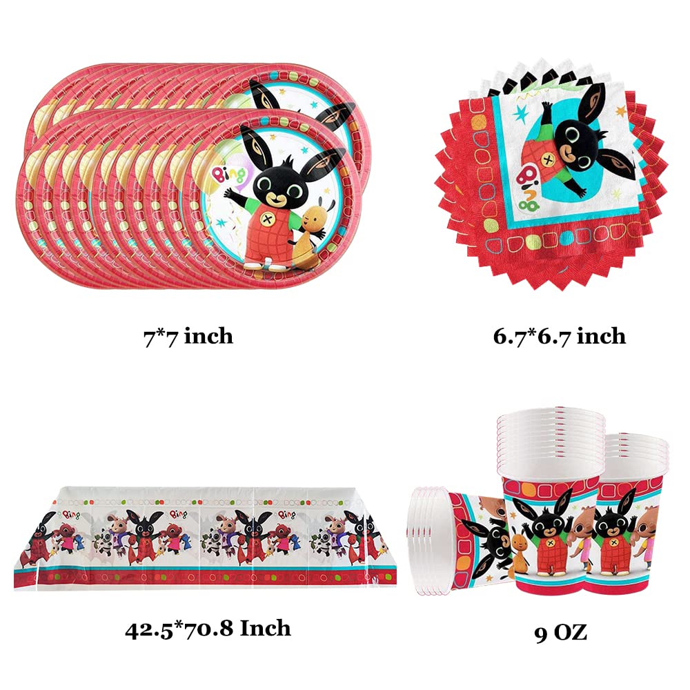 61 pezzi Set di stoviglie per feste a tema coniglietto, stoviglie per feste di compleanno per bambini, tovaglia, tazze, piatti, tovaglioli, set per 20 persone