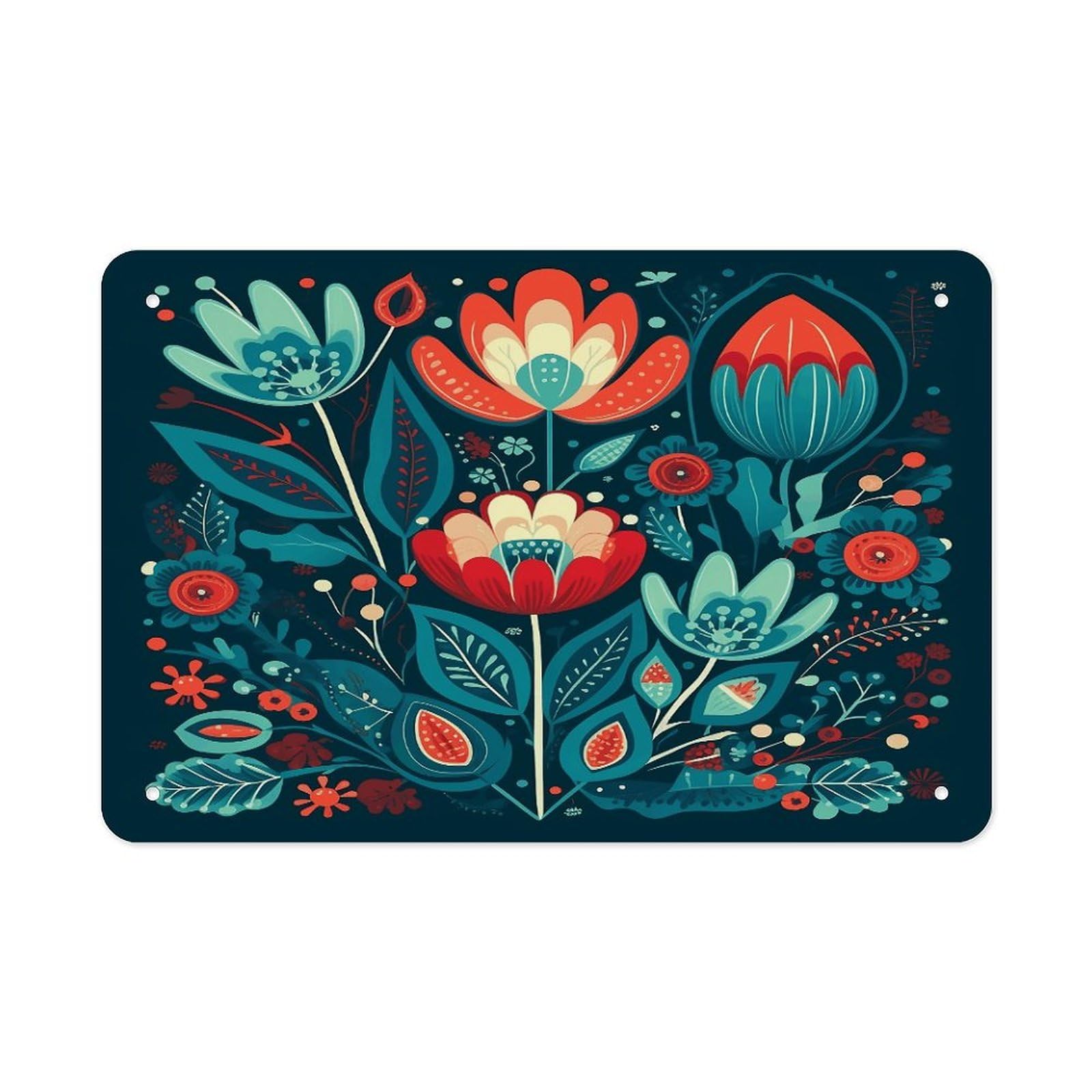 Fekiloot Style Folk Blue Flowers Metal Signs Wall Art Tin Sign